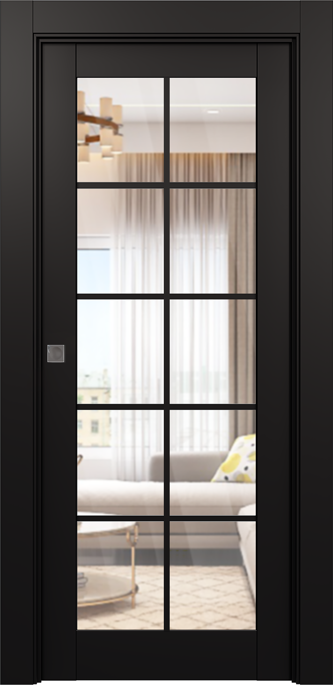Avon 10 Lite Clear Black Matte Modern Interior Pocket Door for $429.00 |  Door Design Lab, image size:681x1400