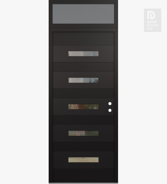 Modern Steel Front Door Diamond D9 36" x 96" black/black clear Glass Panel black LHI with Transom frosted Glass