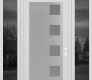 Modern Steel Front Door Diamond C5 64" x 96" white/white frosted Glass Panel stainless steel LHI with 2 Sidelites and Transom mirrored Glass