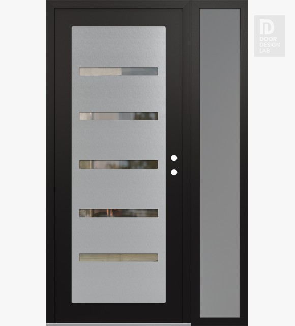 Modern Steel Front Door Diamond C7 52" x 80" black/black clear Glass Panel stainless steel LHI with Sidelite frosted Glass