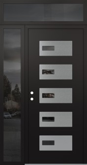 Diamond D7 50" x 96" black/black mirrored Glass Panel stainless steel RHI with Sidelite and Transom mirrored Glass