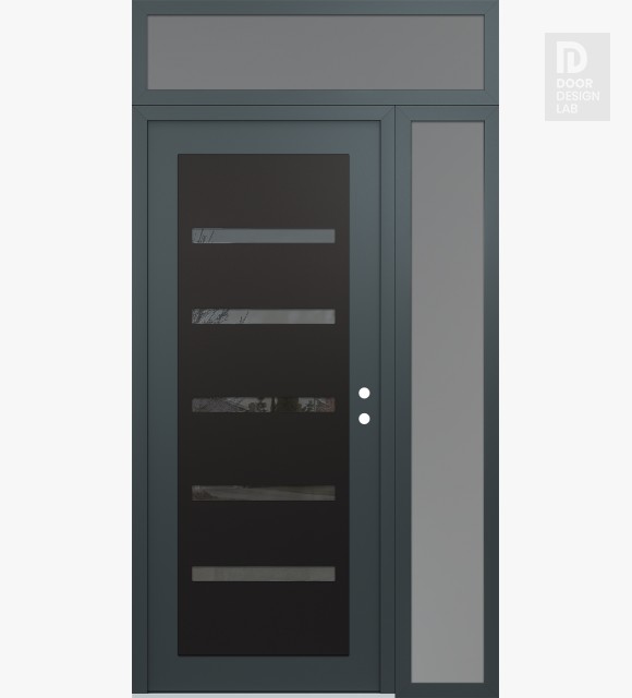 Modern Steel Front Door Diamond C7 50" x 96" anthracite/anthracite mirrored Glass Panel black LHI with Sidelite and Transom frosted Glass