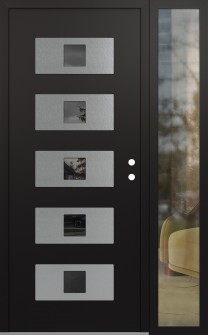 Diamond D8 52" x 80" black/black mirrored Glass Panel stainless steel LHI with Sidelite clear Glass