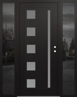 Diamond C3 64" x 80" black/white frosted Glass Panel black LHI with 2 Sidelites mirrored Glass