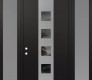 Modern Steel Front Door DIAMOND A13 60" X 96" BLACK/BLACK MIRRORED GLASS PANEL STAINLESS STEEL RHI WITH 2 SIDELITES AND TRANSOM FROSTED GLASS