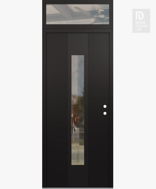 Modern Steel Front Door DIAMOND A1 36" X 96" BLACK/BLACK CLEAR GLASS PANEL BLACK LHI WITH TRANSOM CLEAR GLASS