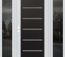 Modern Steel Front Door Diamond C11 68" x 80" white/white frosted Glass Panel black RHI with 2 Sidelites mirrored Glass