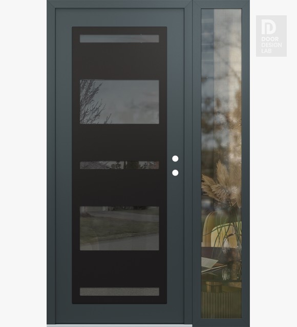 Modern Steel Front Door Diamond C10 50" x 80" anthracite/anthracite mirrored Glass Panel black LHI with Sidelite clear Glass