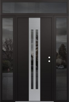 DIAMOND A8 64" X 96" BLACK/BLACK MIRRORED GLASS PANEL STAINLESS STEEL LHI WITH 2 SIDELITES AND TRANSOM MIRRORED GLASS