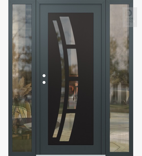 Modern Steel Front Door Diamond C12 60" x 80" anthracite/anthracite clear Glass Panel black RHI with 2 Sidelites clear Glass