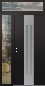 DIAMOND A8 52" X 96" BLACK/WHITE FROSTED GLASS PANEL STAINLESS STEEL RHI WITH SIDELITE AND TRANSOM CLEAR GLASS