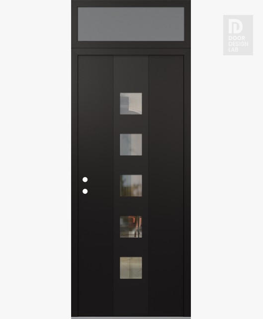 Modern Steel Front Door DIAMOND A13 36" X 96" BLACK/BLACK CLEAR GLASS PANEL BLACK RHI WITH TRANSOM FROSTED GLASS