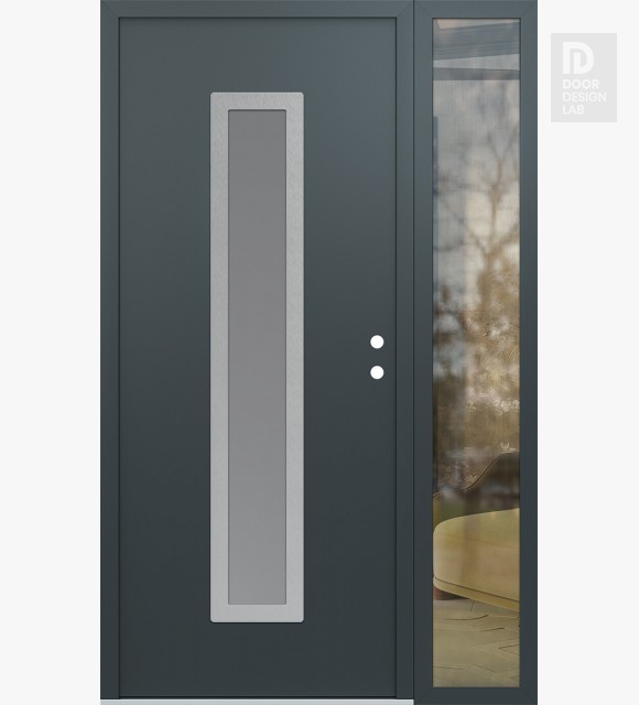 Modern Steel Front Door DIAMOND A11 52" X 80" ANTHRACITE/ANTHRACITE FROSTED GLASS PANEL STAINLESS STEEL LHI WITH SIDELITE CLEAR GLASS