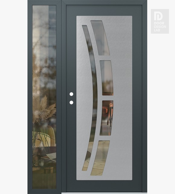 Modern Steel Front Door Diamond C12 50" x 80" anthracite/anthracite clear Glass Panel stainless steel RHI with Sidelite clear Glass