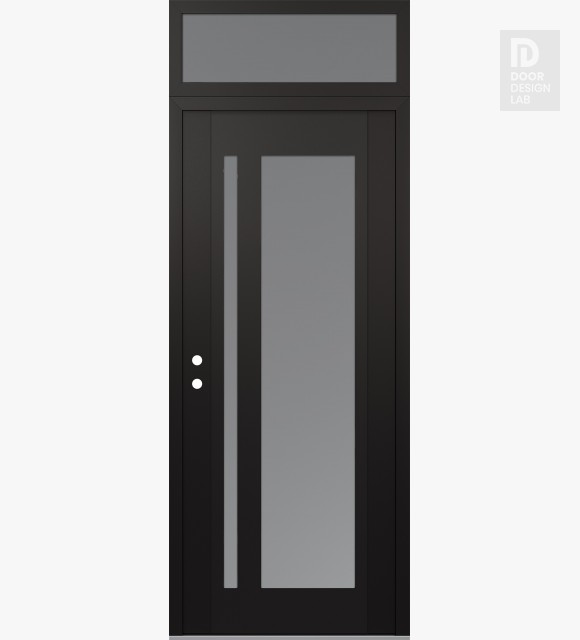 Modern Steel Front Door Diamond C15 36" x 96" black/white frosted Glass Panel black RHI with Transom frosted Glass
