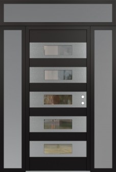 Diamond D5 64" x 96" black/black clear Glass Panel stainless steel LHI with 2 Sidelites and Transom frosted Glass