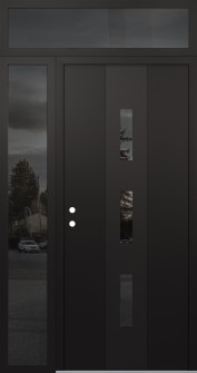 DIAMOND A7 50" X 96" BLACK/BLACK MIRRORED GLASS PANEL BLACK RHI WITH SIDELITE AND TRANSOM MIRRORED GLASS