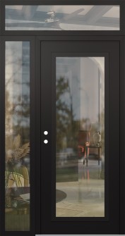 Diamond C1 48" x 96" black/black clear Glass Panel black RHI with Sidelite and Transom clear Glass