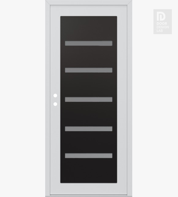 Modern Steel Front Door Diamond C7 36" x 80" white/white frosted Glass Panel black RHI