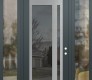 Modern Steel Front Door Diamond C15 60" x 96" anthracite/anthracite mirrored Glass Panel stainless steel LHI with 2 Sidelites and Transom clear Glass