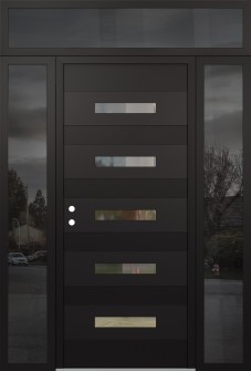 Diamond D9 68" x 96" black/black clear Glass Panel black RHI with 2 Sidelites and Transom mirrored Glass