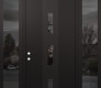 Modern Steel Front Door DIAMOND A7 60" X 96" BLACK/BLACK MIRRORED GLASS PANEL BLACK RHI WITH 2 SIDELITES AND TRANSOM MIRRORED GLASS