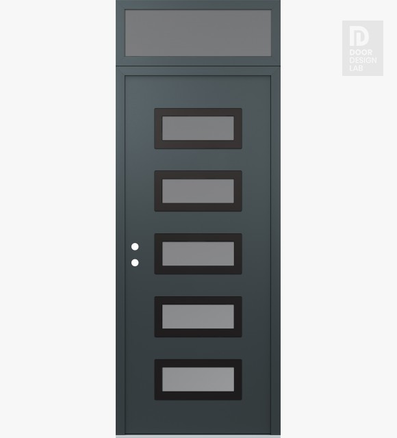 Modern Steel Front Door Diamond D1 36" x 96" anthracite/anthracite frosted Glass Panel black RHI with Transom frosted Glass