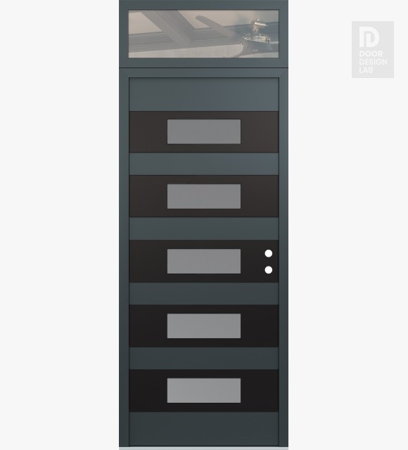 Modern Steel Front Door Diamond D5 36" x 96" anthracite/anthracite frosted Glass Panel black LHI with Transom clear Glass