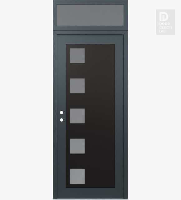 Modern Steel Front Door Diamond C5 36" x 96" anthracite/anthracite frosted Glass Panel black RHI with Transom frosted Glass