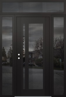 Diamond C15 68" x 96" black/black mirrored Glass Panel black RHI with 2 Sidelites and Transom mirrored Glass