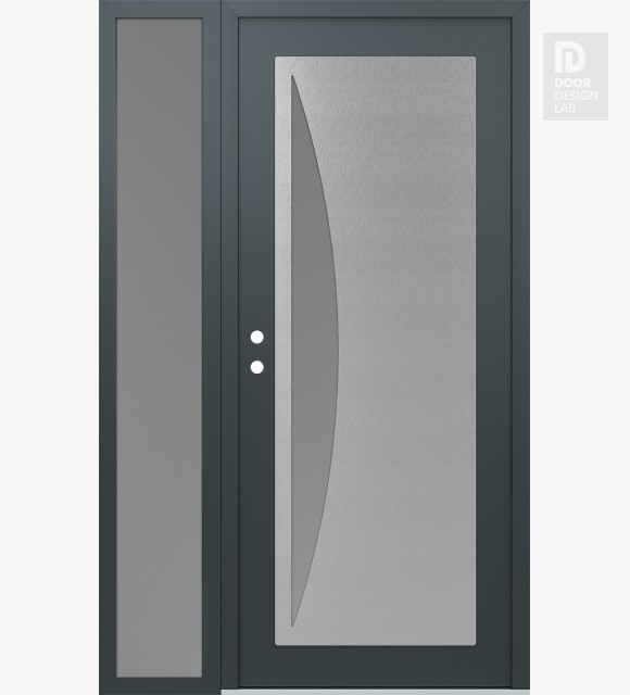 Modern Steel Front Door Diamond C13 52" x 80" anthracite/anthracite frosted Glass Panel stainless steel RHI with Sidelite frosted Glass