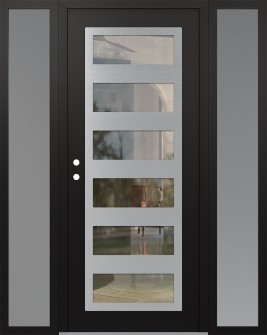 Diamond C9 64" x 80" black/black clear Glass Panel stainless steel RHI with 2 Sidelites frosted Glass