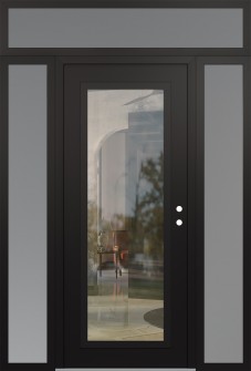 Diamond C1 64" x 96" black/black clear Glass Panel black LHI with 2 Sidelites and Transom frosted Glass