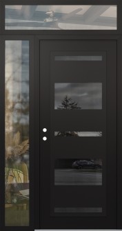Diamond C10 52" x 96" black/black mirrored Glass Panel black RHI with Sidelite and Transom clear Glass