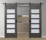 DOUBLE BARN DOOR AVON 07-07 VETRO GRAY MATTE 72" X 96" X 1 3/4" BLACK HARDWARE