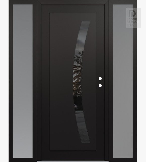 Modern Steel Front Door Diamond C4 68" x 80" black/black mirrored Glass Panel black LHI with 2 Sidelites frosted Glass
