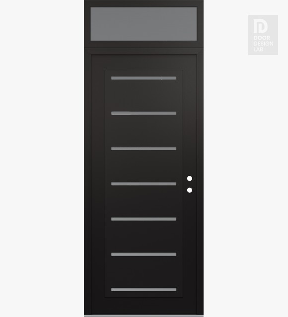 Modern Steel Front Door Diamond C11 36" x 96" black/white frosted Glass Panel black LHI with Transom frosted Glass