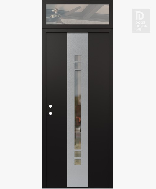 Modern Steel Front Door DIAMOND A4 36" X 96" BLACK/BLACK CLEAR GLASS PANEL STAINLESS STEEL RHI WITH TRANSOM CLEAR GLASS