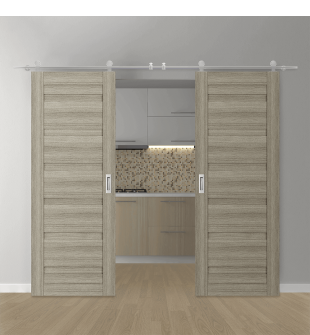 DOUBLE BARN DOOR LOUVER SHAMBOR 72" X 80" X 1 3/4" STAINLESS STEEL HARDWARE