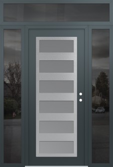 Diamond C9 64" x 96" anthracite/anthracite frosted Glass Panel stainless steel LHI with 2 Sidelites and Transom mirrored Glass