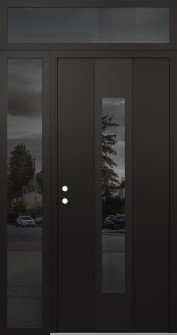 DIAMOND A1 48" X 96" BLACK/BLACK MIRRORED GLASS PANEL BLACK RHI WITH SIDELITE AND TRANSOM MIRRORED GLASS