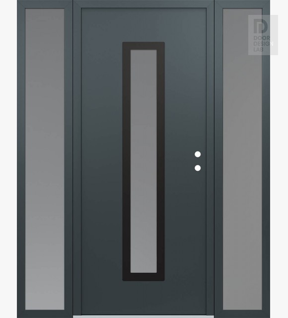 Modern Steel Front Door DIAMOND A11 64" X 80" ANTHRACITE/ANTHRACITE FROSTED GLASS PANEL BLACK LHI WITH 2 SIDELITES FROSTED GLASS