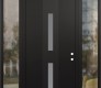 Modern Steel Front Door DIAMOND A6 60" X 96" BLACK/WHITE FROSTED GLASS PANEL BLACK LHI WITH 2 SIDELITES AND TRANSOM CLEAR GLASS