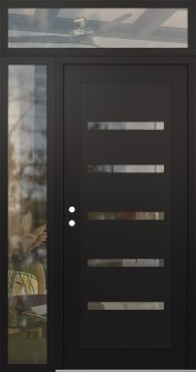 Diamond C7 52" x 96" black/black clear Glass Panel black RHI with Sidelite and Transom clear Glass
