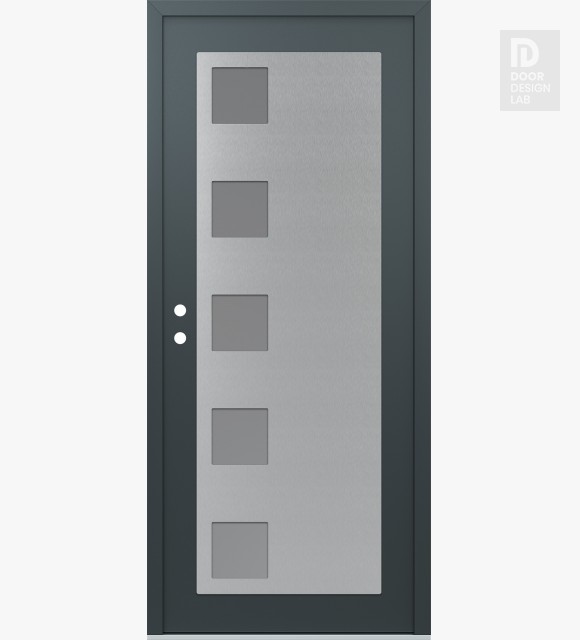 Modern Steel Front Door Diamond C5 36" x 80" anthracite/anthracite frosted Glass Panel stainless steel RHI