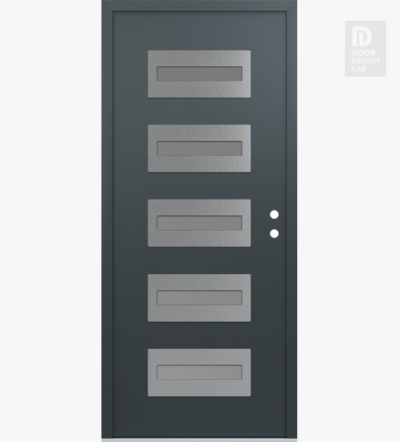 Modern Steel Front Door Diamond D4 36" x 80" anthracite/anthracite frosted Glass Panel stainless steel LHI