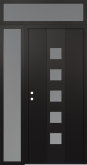 DIAMOND A13 52" X 96" BLACK/WHITE FROSTED GLASS PANEL BLACK RHI WITH SIDELITE AND TRANSOM FROSTED GLASS