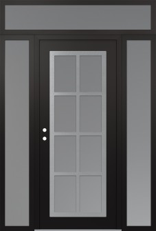 Diamond C16 64" x 96" black/white frosted Glass Panel stainless steel RHI with 2 Sidelites and Transom frosted Glass