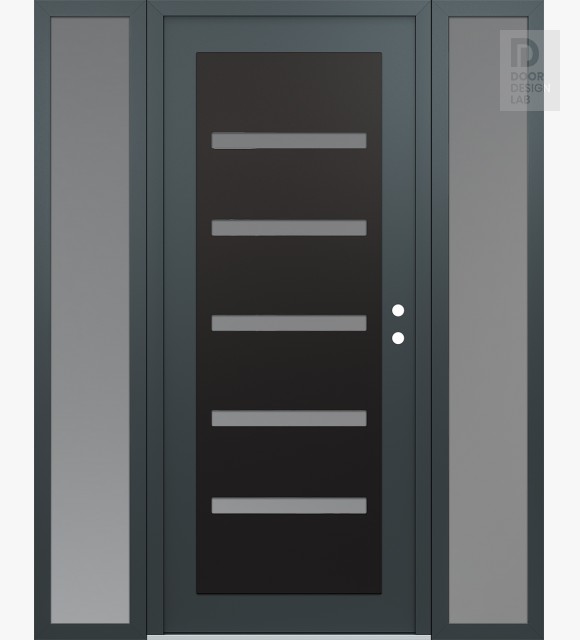 Modern Steel Front Door Diamond C7 60" x 80" anthracite/anthracite frosted Glass Panel black LHI with 2 Sidelites frosted Glass