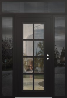Diamond C16 60" x 96" black/black clear Glass Panel black LHI with 2 Sidelites and Transom mirrored Glass